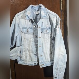 Distressed jean jacket Dutch Bros